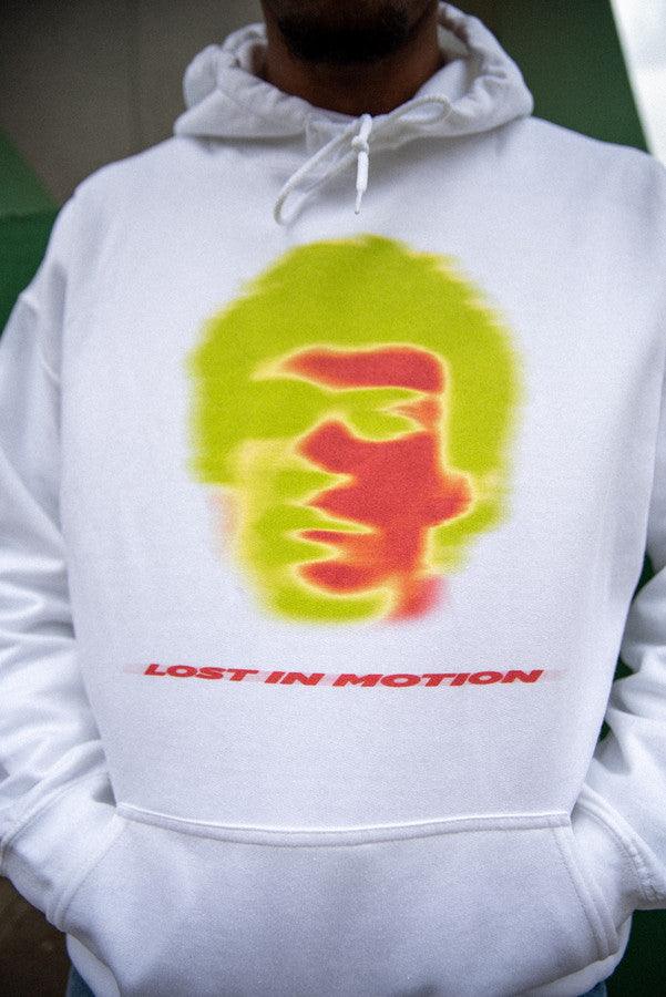 Hoodie in White With Lost In Motion Infrared Print by Dreambutdonotsleep