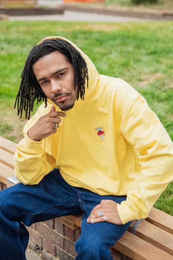 Hoodie in Yellow with Bro Shroom Embroidery by Dreambutdonotsleep