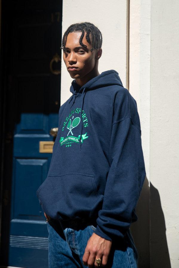 Hoodie in Navy with Catford Tennis Club Embroidery by Dreambutdonotsleep