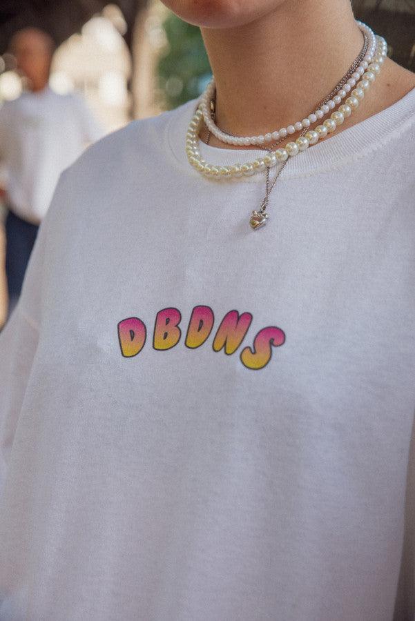 Tshirt in White with Watermelon Bubble Logo Print by Dreambutdonotsleep