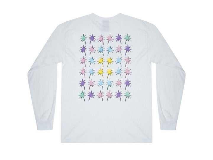 Long Sleeved T-shirt In White With Tropical Palm Tree Print-3