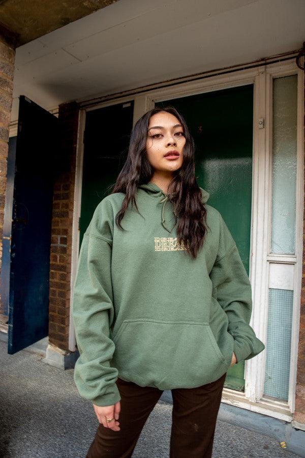 Hoodie In Military Green With Repeat Embroidery by Dreambutdonotsleep