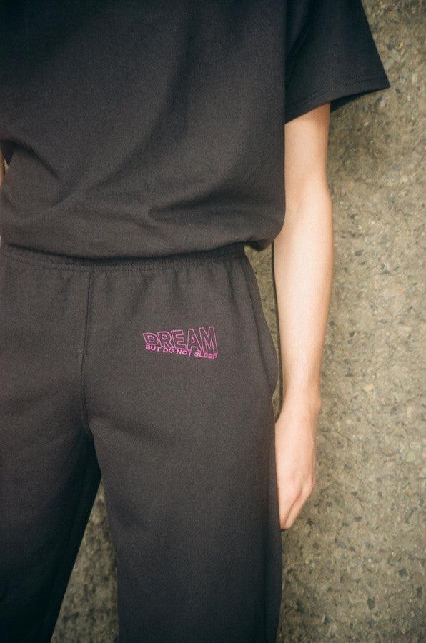 Black Joggers With Violet Dream Embroidery by Dreambutdonotsleep