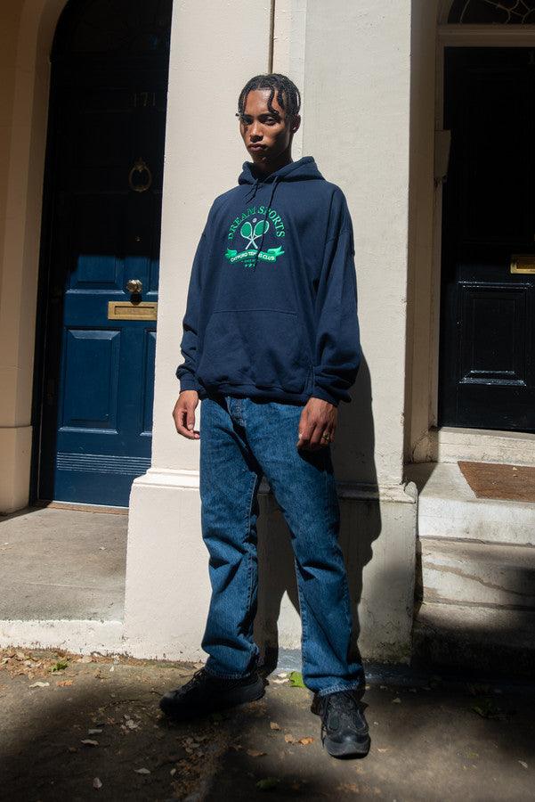 Hoodie in Navy with Catford Tennis Club Embroidery by Dreambutdonotsleep