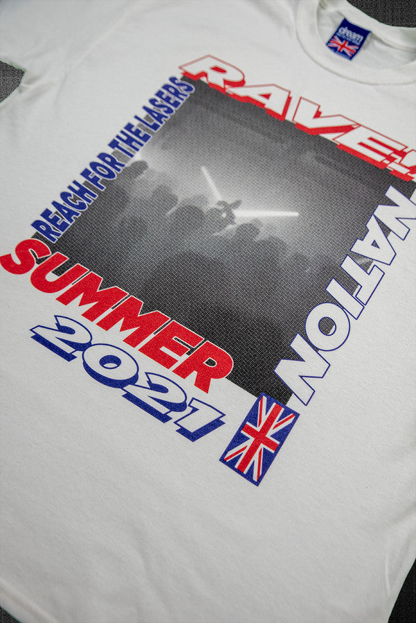 Short Sleeved T-shirt in White with Reach For The Lasers Print-4