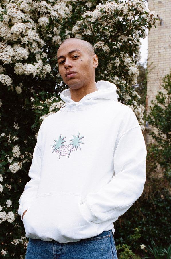 Hoodie In White With Tropical Palm Tree Print by Dreambutdonotsleep