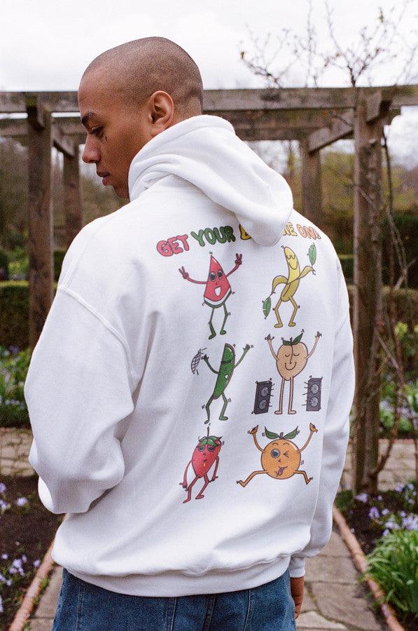 Hoodie In White With Fruity Ravers Print by Dreambutdonotsleep