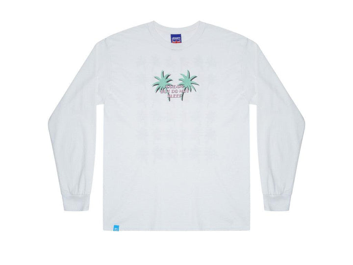 Long Sleeved T-shirt In White With Tropical Palm Tree Print-2