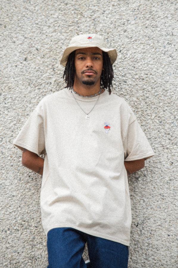 Bucket Hat In Sand With Embroidered Bro Shroom by Dreambutdonotsleep