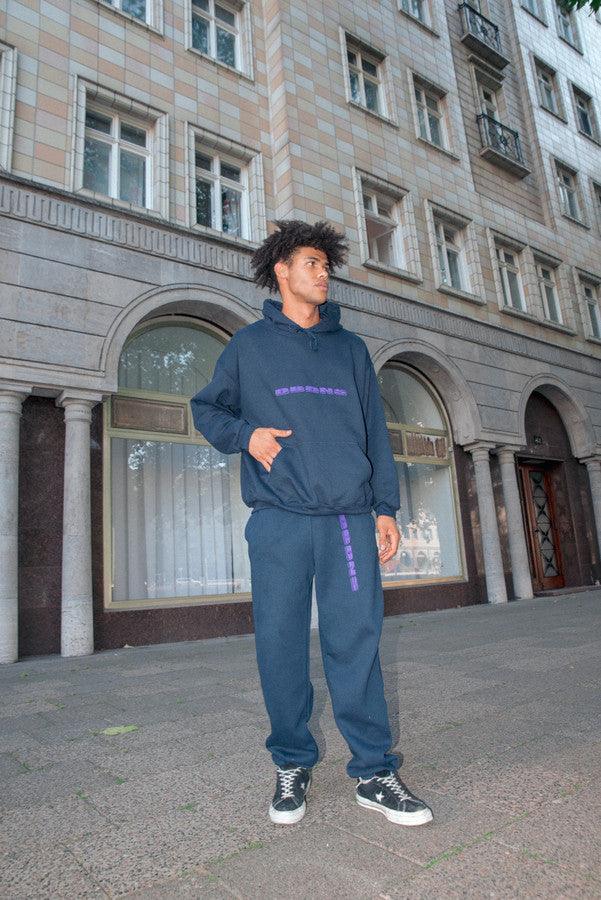 Joggers in Navy with Embroidered Logo Design by Dreambutdonotsleep