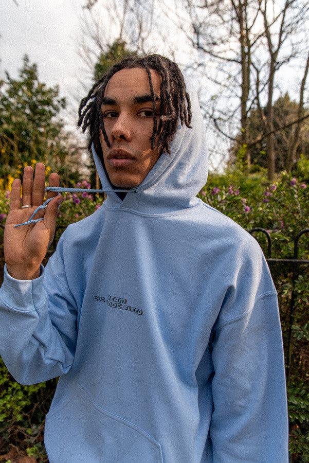 Heavyweight Hoodie in Light Blue With Trippy Mushroom Print by Dreambutdonotsleep