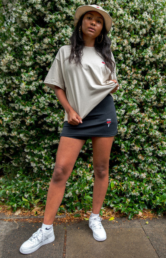 Skort in Black with Bro Shroom Embroidery by Dreambutdonotsleep