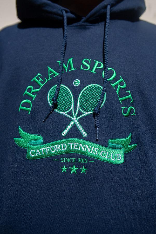 Hoodie in Navy with Catford Tennis Club Embroidery by Dreambutdonotsleep