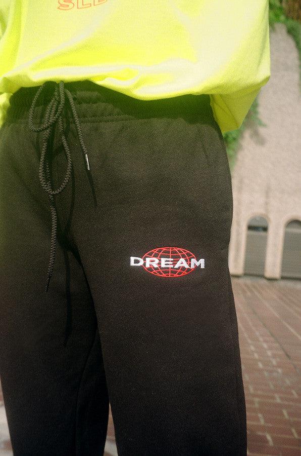 Black Joggers With Dream Globe Embroidery by Dreambutdonotsleep