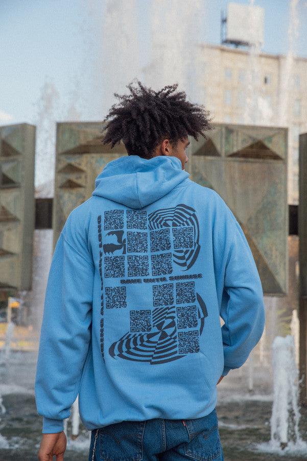 Hoodie In Cornflower Blue With QR Code Print-2