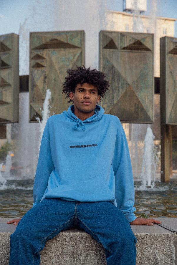 Hoodie In Cornflower Blue With QR Code Print-0