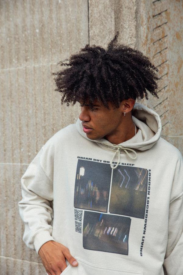 Hoodie In Sand With Ghost Town Print-0