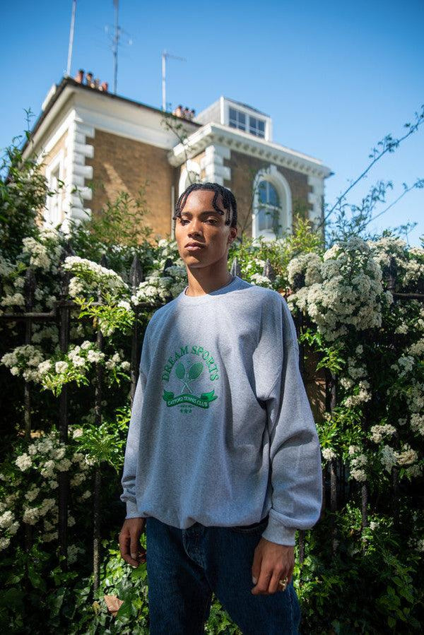 Heather Grey Sweatshirt with Catford Tennis Club Embroidery by Dreambutdonotsleep