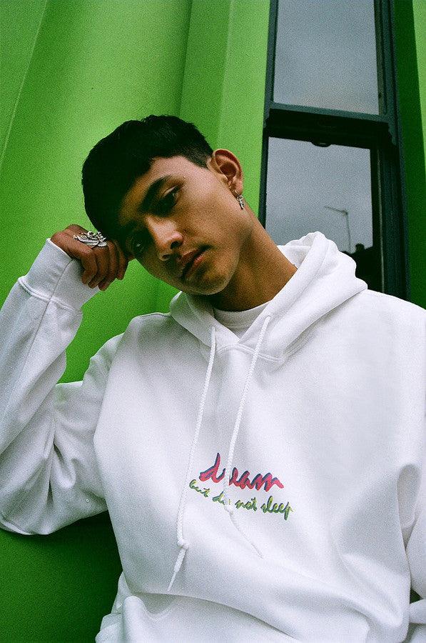 90s Logo Design On White Hoodie by Dreambutdonotsleep