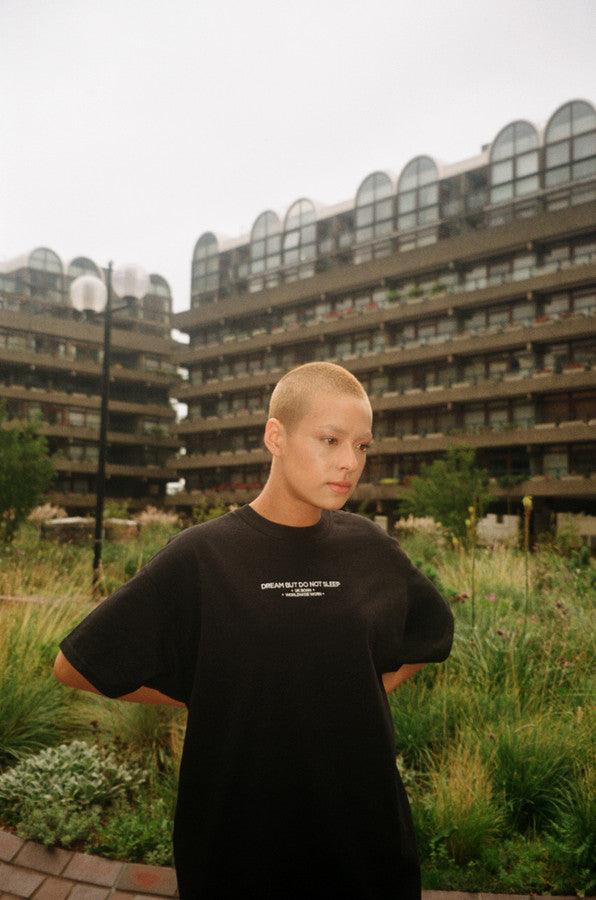 Black Short Sleeved T-shirt with Embroidered UK Born Logo by Dreambutdonotsleep