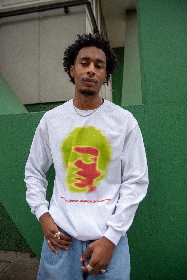 Long Sleeved T-Shirt in White With Lost In Motion Infrared Print by Dreambutdonotsleep