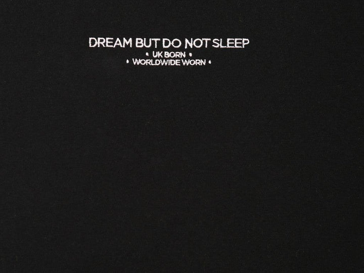 Black Short Sleeved T-shirt with Embroidered UK Born Logo by Dreambutdonotsleep