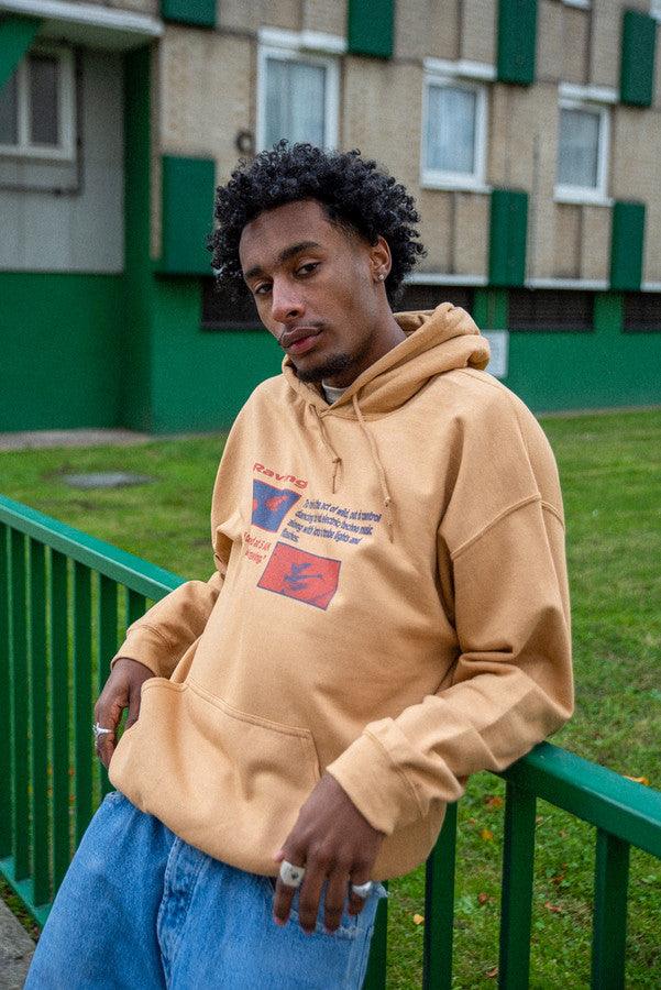 Hoodie in Old Gold With Raving Definition Print by Dreambutdonotsleep