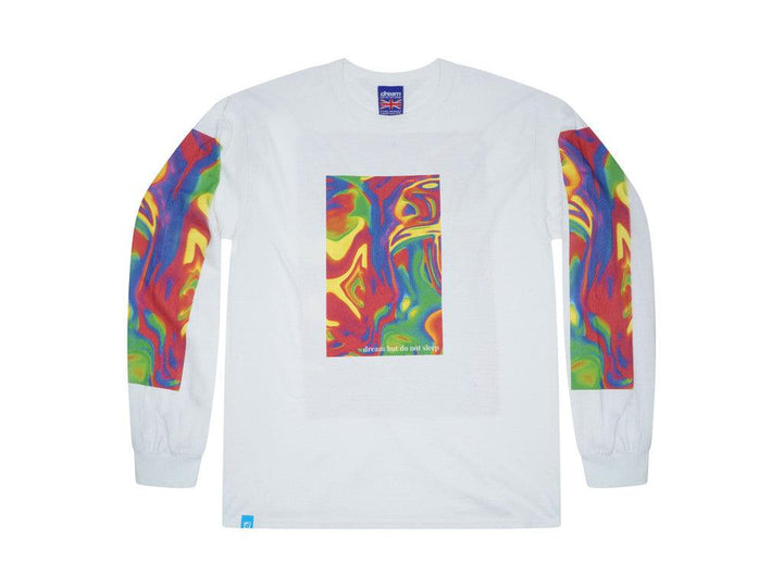 Long Sleeved T-shirt In White With Trippy Festival Print by Dreambutdonotsleep