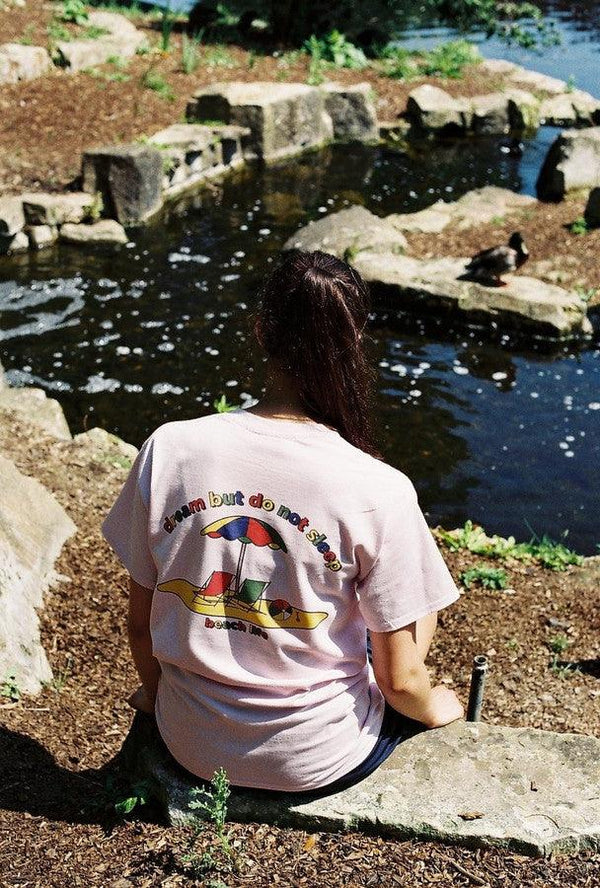 Beach Life Design On Light Pink Short Sleeved T-shirt-0