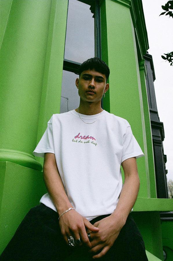 90s Logo Design On White Short Sleeved T-shirt by Dreambutdonotsleep