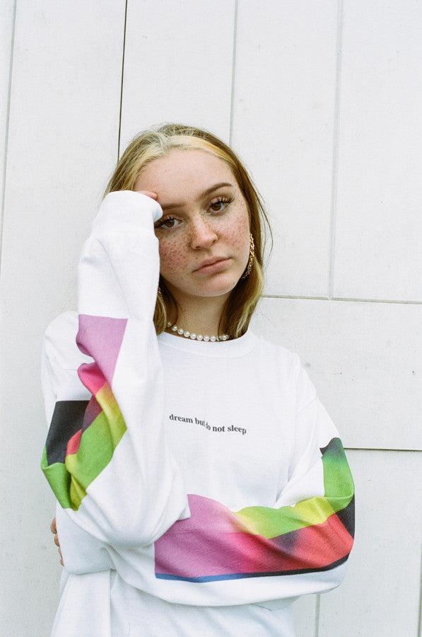 Long Sleeved T-shirt In White With Light Leak Print by Dreambutdonotsleep