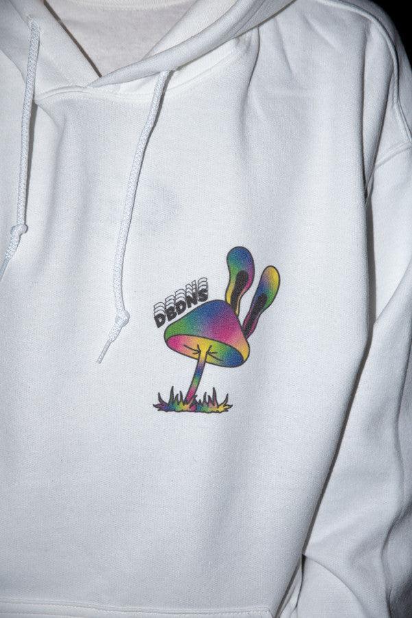 Heavyweight Hoodie in White with Planet Tripsies Print by Dreambutdonotsleep