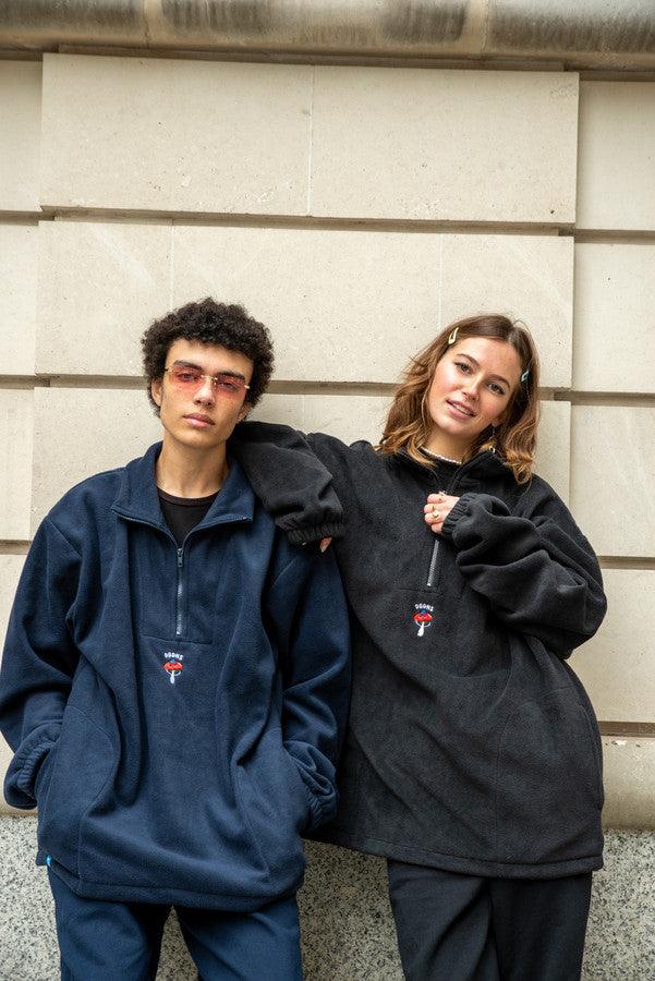 Fleece In Black With Bro Shroom Embroidery by Dreambutdonotsleep