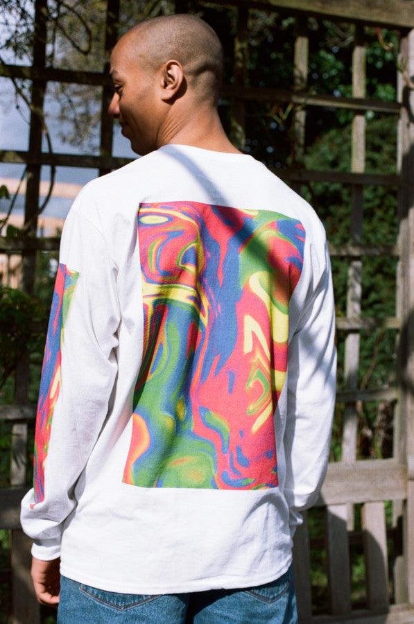 Long Sleeved T-shirt In White With Trippy Festival Print by Dreambutdonotsleep