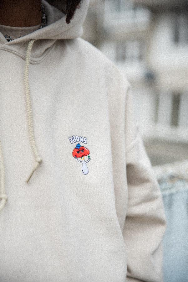 Hoodie in Sand with Bro Shroom Embroidery by Dreambutdonotsleep