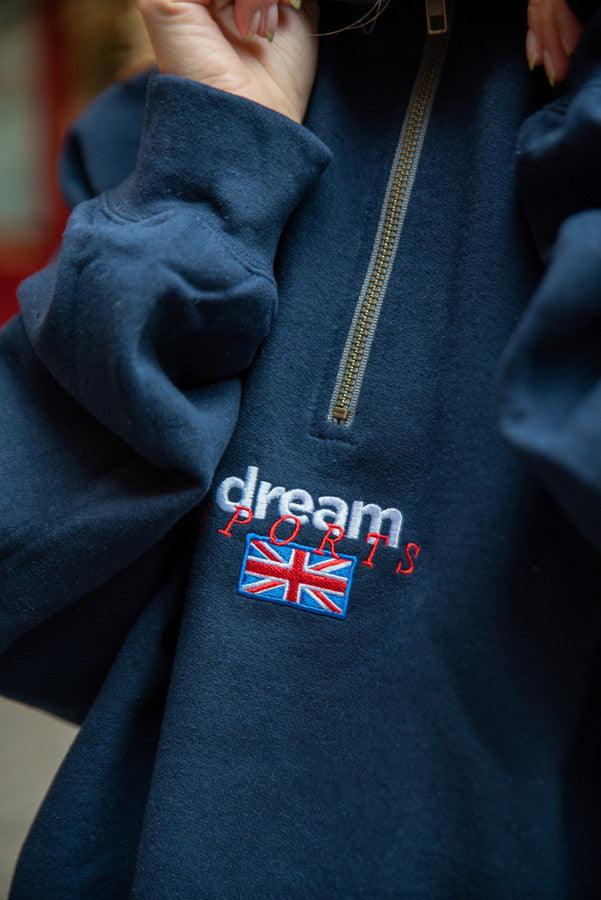 1-4 Zip Sweatshirt In Navy With Dream Sports Embroidery by Dreambutdonotsleep