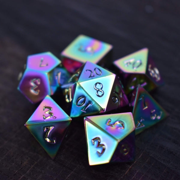 Iridescent Sharp-Edged Metal Dice Set by Misty Mountain Gaming