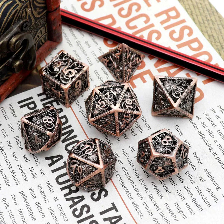 Kraken: Hollow Metal Dice Set - Copper Black Numbers by Haxtec