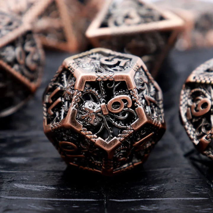 Kraken: Hollow Metal Dice Set - Copper Black Numbers by Haxtec