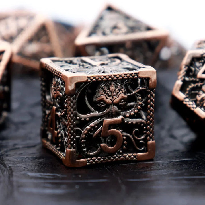 Kraken: Hollow Metal Dice Set - Copper Black Numbers by Haxtec