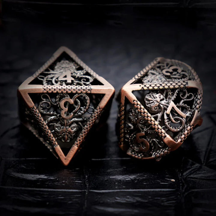 Kraken: Hollow Metal Dice Set - Copper Black Numbers by Haxtec