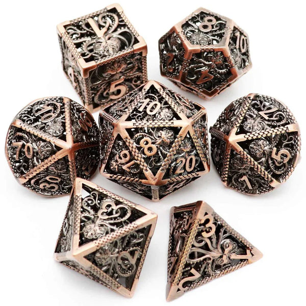 Kraken: Hollow Metal Dice Set - Copper Black Numbers by Haxtec