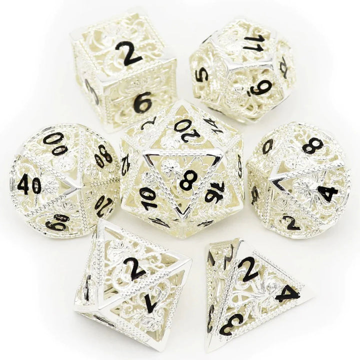 Kraken: Hollow Metal Dice Set, Silver Black Numbers by Haxtec