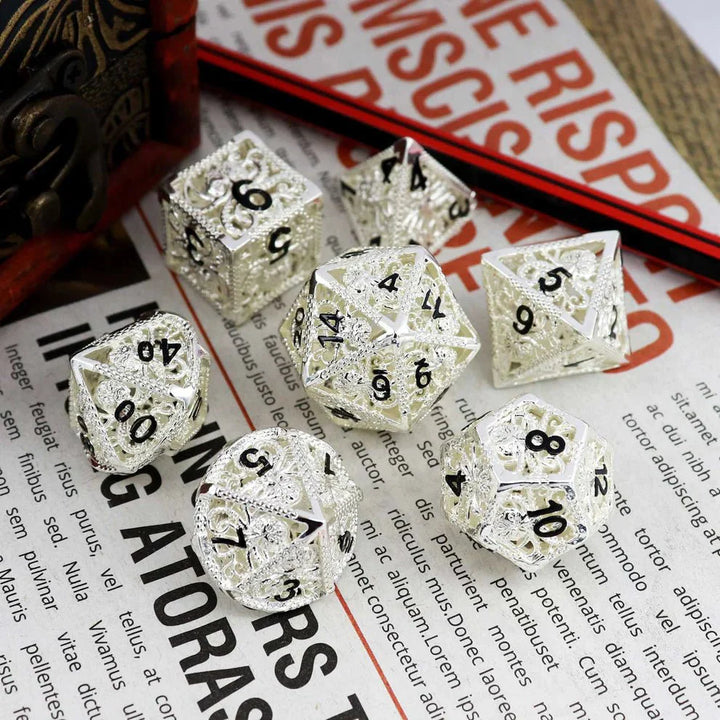 Kraken: Hollow Metal Dice Set, Silver Black Numbers by Haxtec