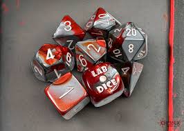 Lab Dice Gemini Polyhedral Red-Steel/white 7-Die Set (with bonus die) by Chessex