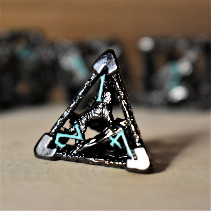 Legends of Valhalla - Black and Blue Hollow Metal Dice Set by Misty Mountain Gaming