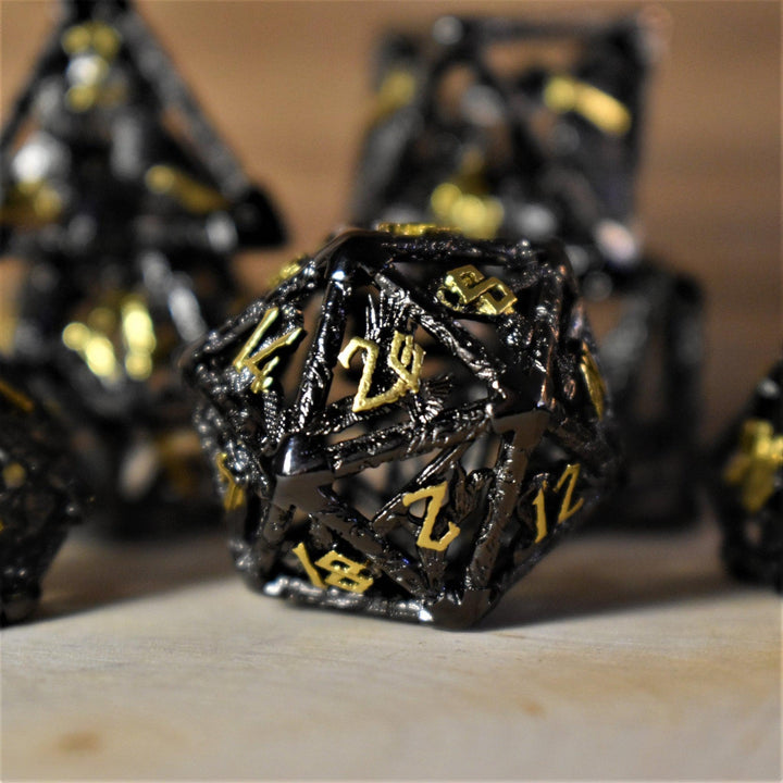 Legends of Valhalla - Black and Gold Hollow Metal Dice Set by Misty Mountain Gaming