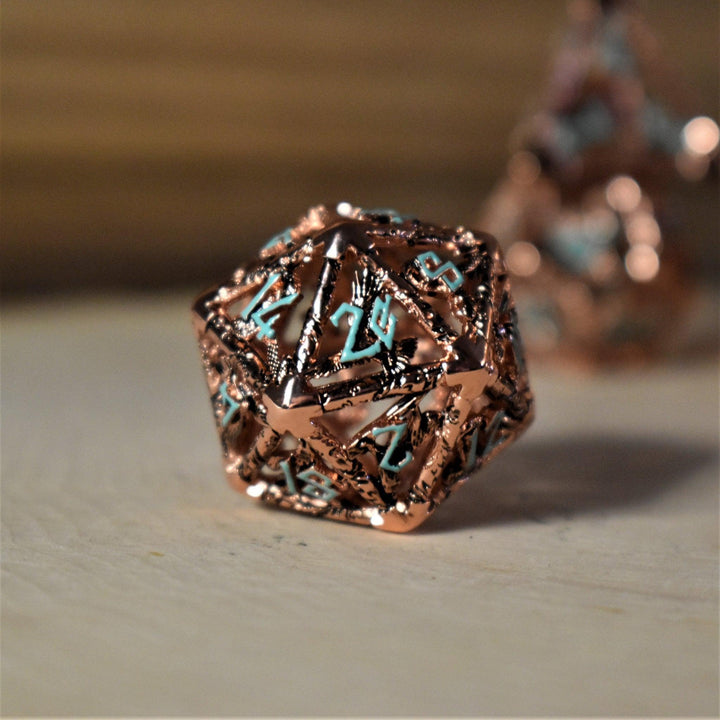 Legends of Valhalla - Copper and Blue Hollow Metal Dice Set by Misty Mountain Gaming