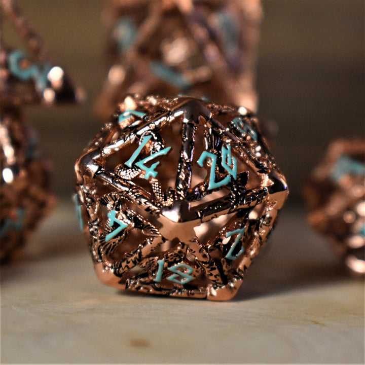 Legends of Valhalla - Copper and Blue Hollow Metal Dice Set by Misty Mountain Gaming