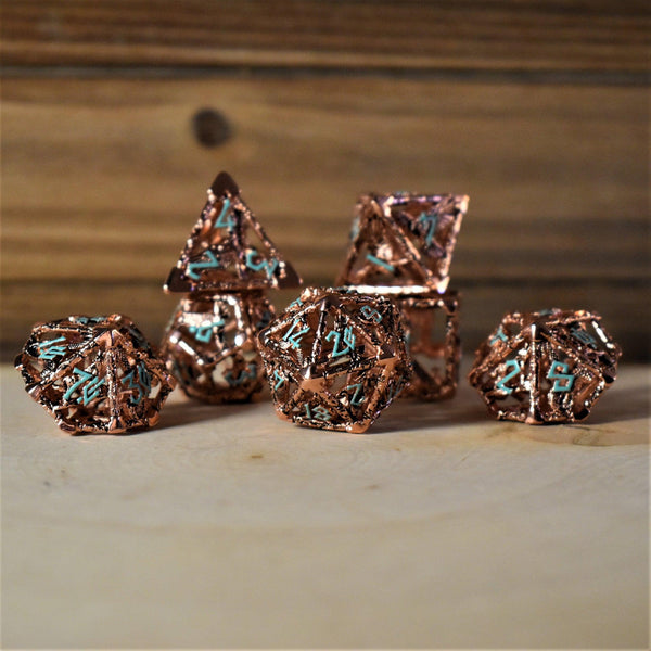 Legends of Valhalla - Copper and Blue Hollow Metal Dice Set by Misty Mountain Gaming